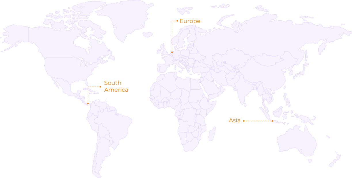 World map showing LMesh presence in Europe, South America, and Asia